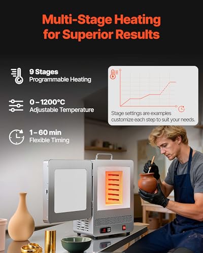 Image of VEVOR 1650W Programmable Electric Kiln, Digital Melting Furnace with Max Temperature 2192℉ /1200℃ for Lost-Wax Casting, Clay DIY, Metal Annealing, Ceramic Firing, PID Temp Control