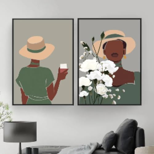 Peinture sur toile femme noire fleur pour habiller un grand mur vide