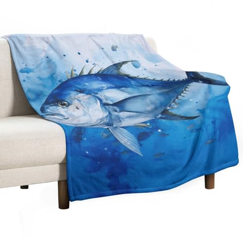 Couverture en flanelle haut de gamme imprimé poisson bleu texture légère - 2