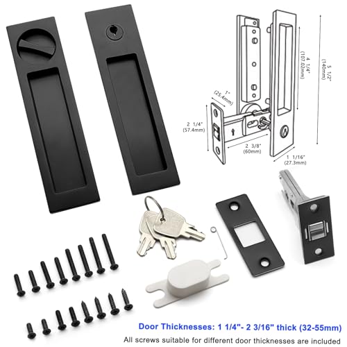 Manija con Cerradura y Manijas de Borde para Puerta Corrediza, Diseño Moderno Rectangular Estrecho con Función de Entrada con Llave, Herraje Empotrado para Puerta de 1 3/8” a 2 3/16” de Grosor (1, Negro Mate) miniatura 4