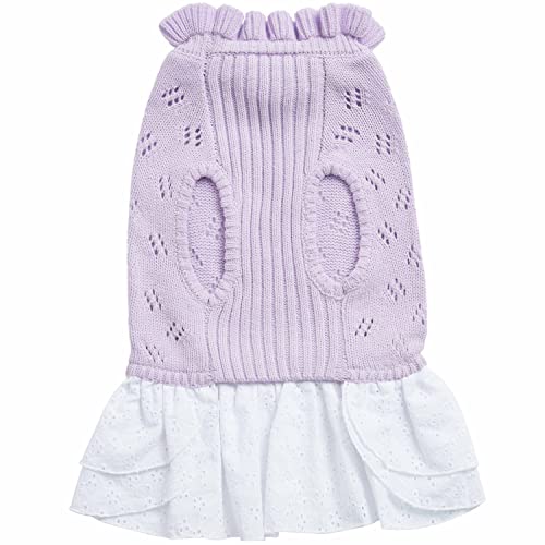 Pull pour chien lavande col à volants dos 30,5 cm tricot
