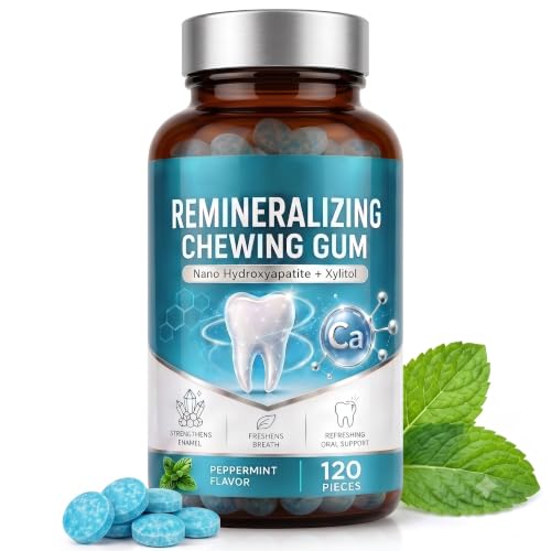 Chicle sin Azúcar con Nanohidroxiapatita y Xilitol, Apoyo para el Cuidado del Esmalte Dental y Aliento Fresco, Chicle Vegano, Sin Gluten, Sin Aspartamo, 120 Piezas