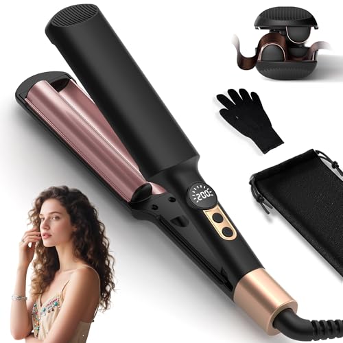 Welleneisen für Haare - UKLISS Pro Mini Welleneisen, LCD-Anzeige 120-210℃, Mermaid Hair Waver für Wellen Haare, Leichter Beach Waves Lockenstab Geeignet für Anfänger, Reisegröße Waver (Schwarz)