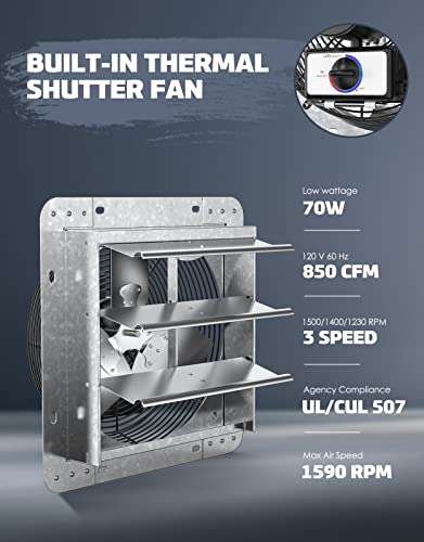 iLIVING ILG8SF10V T 10 inch Shutter Exhaust Attic Garage Grow Ventilation Fan with 3 Speed Thermostat 6 Foot Long 3 Plugs Cord 10 Variable 600 CFM 900 Silver 10 - Variable Speed