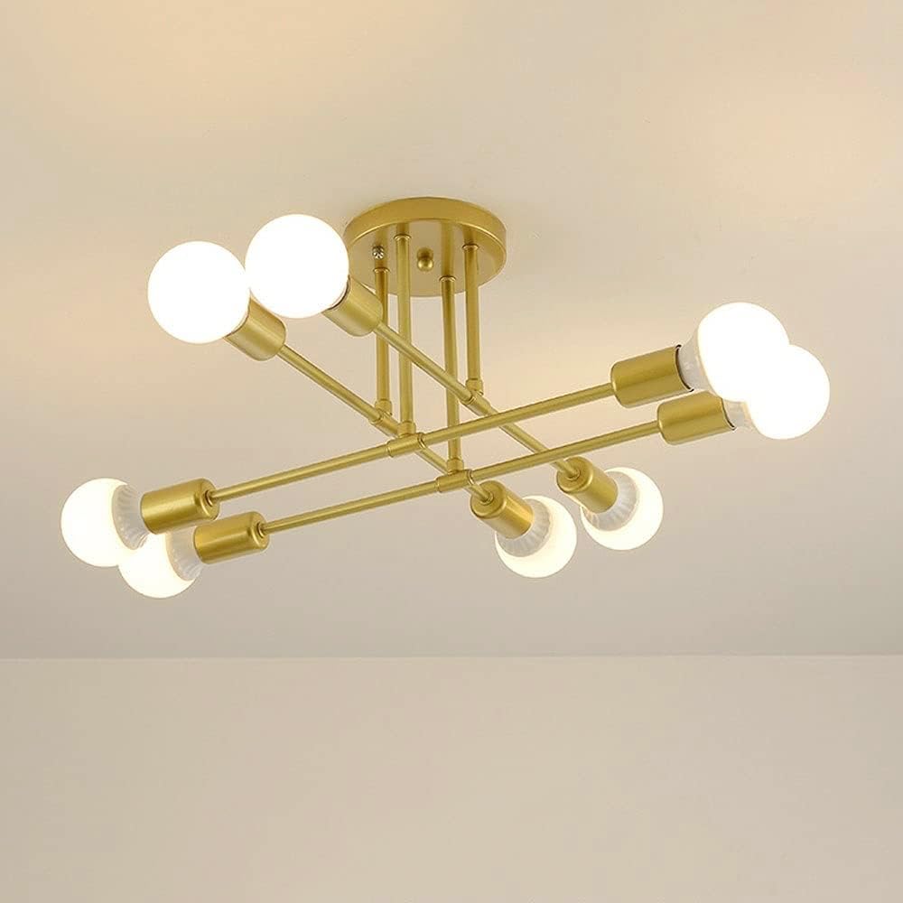 Modern Sputnik Ceiling Light Fixtures, 8-Light E27 Chandelier,Semi-Flush Mount Pendant Lighting,Vintage Lighting Plating Finish for Bedroom,Dining Room,Kitchen,Office (Gold, 8 Head)