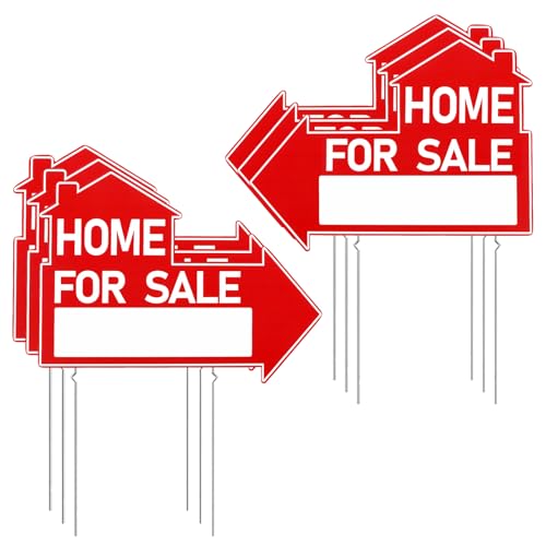 6 PCS Home for Sale Sign 12 X 16 Inch Double Sided Arrow Directional House for Sale by Owner Yard Sign with Metal Stakes - Real Estate Sale Signs