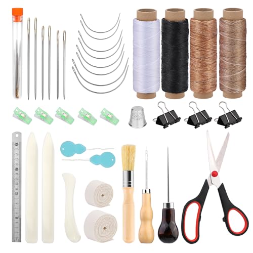 Wamkon kit reliure 40 pièces kit de reliure livre Matériel de reliure fournitures de reliure kit de réparation de livres avec plioir fil couture poincon