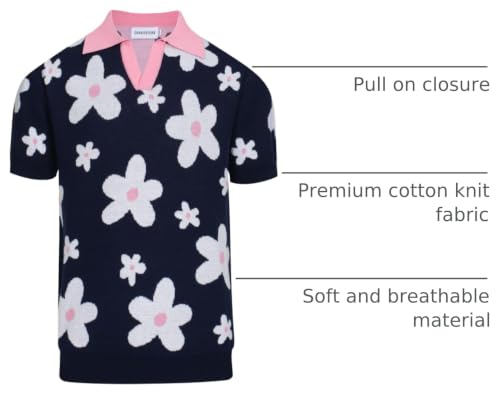 Polo de punto OXKNIT con cuello en V para hombre con patrones geométricos en azul oscuro, casual para golf miniatura 4