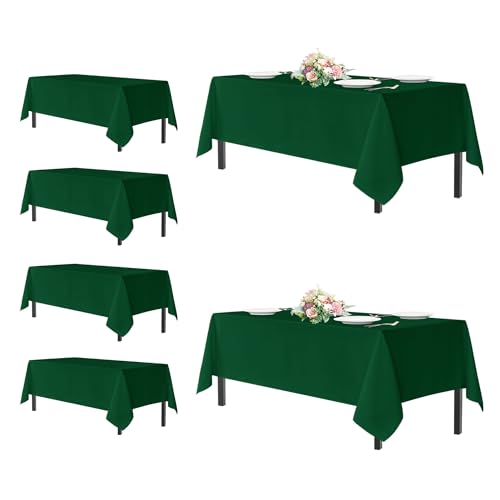 Image of sancua Tablecloths for 6 Foot Rectangle Tables, 6 Pack - Washable Polyester Fabric Table Cloth for Chirstmas Party, Birthday, Banquet Reception, 54x108 Inch Hunter Green