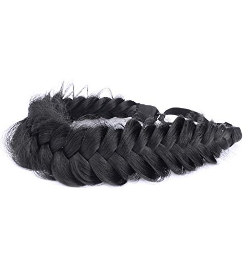 Gledola Messy Synthetic Hair Braided Headband Classic Chunky Wide Plaited Headband for Women Girl Beauty (Black) - Image 2