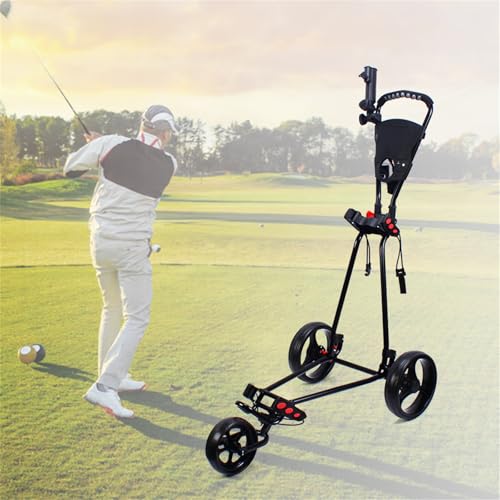 image for LIAPDG Golf Cart, 3 Wheel Golf Push Cart Foldable Golf Cart for Golf C