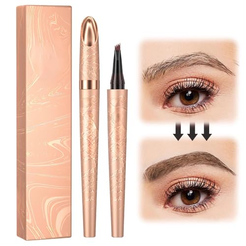 2 Stück Magischer Microblading Augenbrauenstift mit 4 Mikrogabelspitzen, Wischfester Augenbrauenfarbe, Sorgt für Natürlich Aussehende, Definierte Augenbrauen (Dunkelbraun)