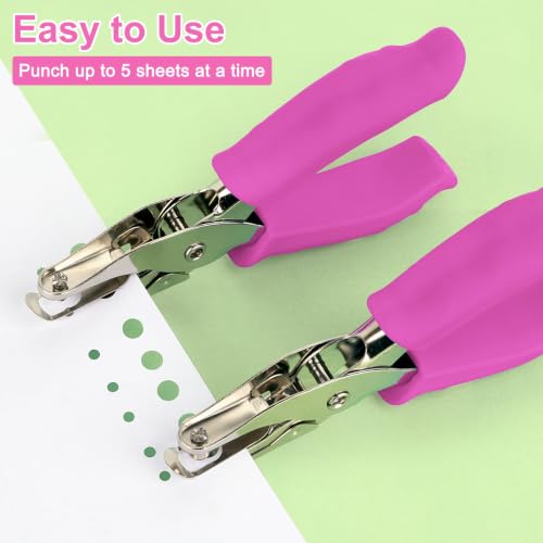 Image of Single Hole Punch 2 Pack, 1 /4 inch and 1 /8 inch Hole Punch with Soft Grip Pink