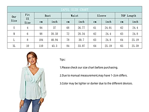 Zaful Women Long Sleeve Ruffle Blouses Deep V Neck Swiss Dot Peplum Tops Blouse(Navy Blue, M) #TOP4