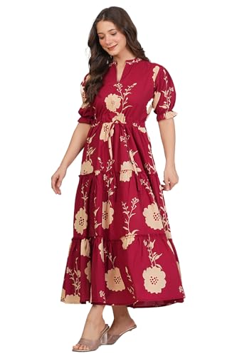 Image of Monique Brand Women's /Girls Cotton Kurta for Women Floral Printed Regular Fit Anarkali Kurta ||Floral Flared Western Dress