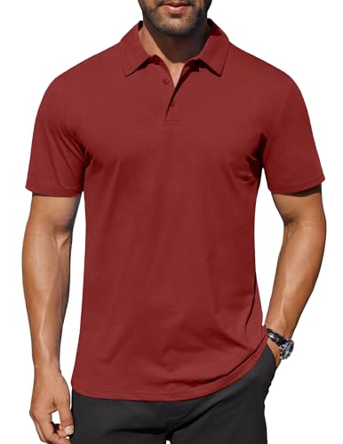 COOFANDY Men's Red Polo Shirts Short Sleeve Performance Moisture Wicking Golf Shirt Fashion Casual Collared T-Shirt
