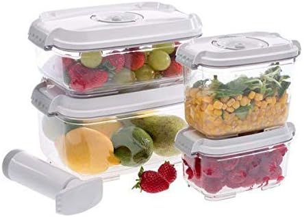 Status Timer Product Line 5 Pieces Smaller Rectangular Vacuum Container Set, White, One Size