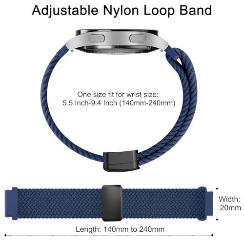 Image of Tobfit Soft Magnet Nylon Watch Strap Compatible for Samsung Galaxy Watch 4 /4 Classic (Watch Not Included), 20mm Smartwatch Nylon Single Loop Woven Band Straps for Men & Women (Dark Blue)
