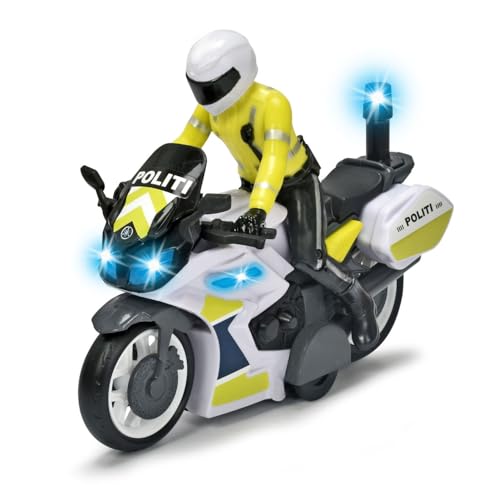 Dickie Toys Motocicleta de policía – Juguete de Moto con Figura de policía para niños a Partir de 3 años con luz Azul y Sirena, Rueda Libre, 17 cm de Largo