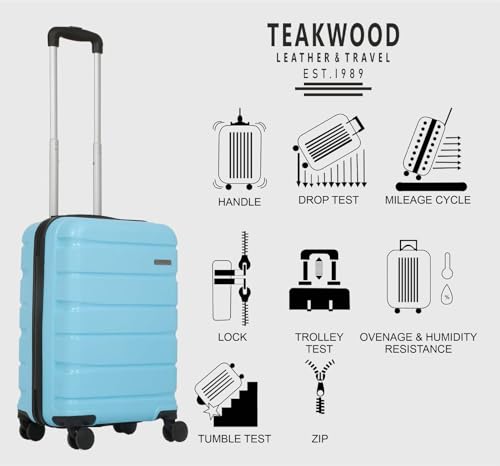 Image of TEAKWOOD LEATHERS Unisex Trolley Bag, Hard Cabin with Zipper Closure, Adjustable Push Button & Cross Side Strap, Lock System 360 Degree(S, Blue)