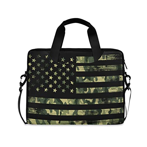 Usa American Flag Camo Laptop Sleeve Case 14 15.6 16 inch Computer Bag Men Women Briefcase Shoulder Strap Laptop Bag Messenger Notebook with Handle Boys Girls