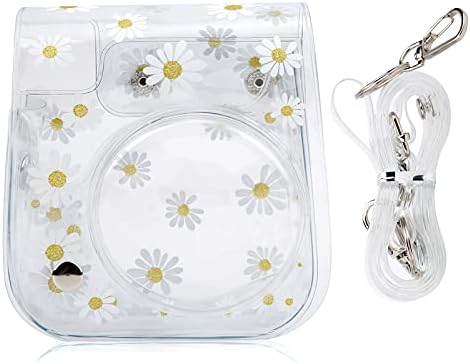 Instant Camera Case, PVC Camera Protective Cover Daisy Transparent Sling Shell Bag with Shoulder Strap for Fujifilm Instax Mini 11/9/8 Camera