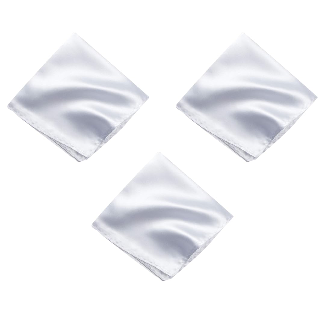 Satin Pocket Square for Men, Wedding Handkerchief for Suits, Blazers & Tuxedo, Men's Pocket Square Combo (Pack of 3) (White)-image-48