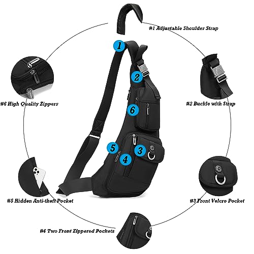 Image of NICGID Sling Bag Chest Shoulder Backpack Crossbody Bags Casual Daypack for Men Women, Black-014, Small, Travel