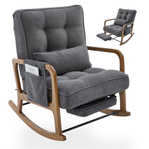 Mecedora con respaldo ajustable, reposapiés y compartimento lateral