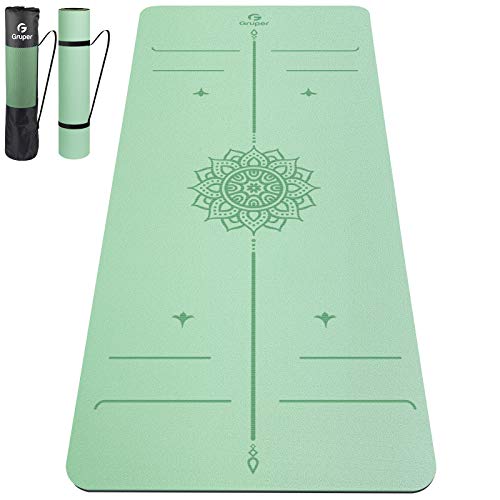 Gruper Yoga Mat Non Slip,TPE 6MM 8MM Thick Exercise Mat with Carrying Strap,Yoga Mats for Beginners Women Men,Workout Mats for Home, Pilates and Floor Exercises