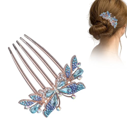 Image of BellaStella Premium Rhinestone Flower Hair Comb Hairpin Hair Dressing For Wedding Prom (Pack of 5) (Blue-1)