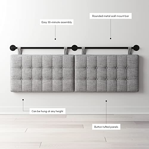 Nathan James Remi Tufted Wall Mount Hanging Headboard, King, Grey/Black #TOP2