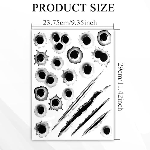 Image of 3D Bullet Hole Car Stickers, Bullet Hole Decals, Funny Prank Auto Body Scratch Tattoo Decal, Automotive Tattoo Decorations Accessories Waterproof Car Sticker for Bumper Window Helmet (Style A)