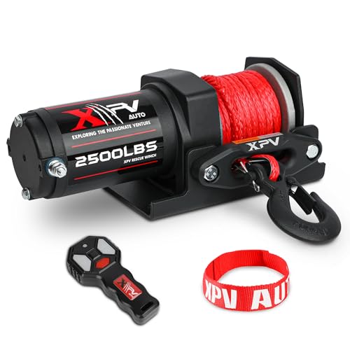 XPV AUTO 2500lbs Synthetic Winch with Remote Control & Mounting Plate ATV UTV Towing Trailer Winch Off-Road