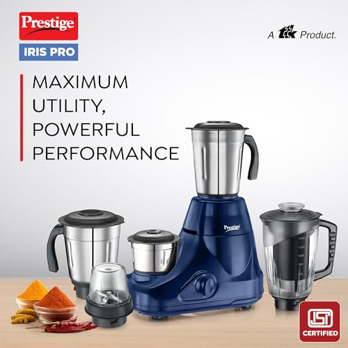 Prestige Astra 750 Watt Mixer Grinder with 5 Jars (3 Stainless Steel + 1 Juicer + 1 Mix-O-Keep) | Space-Saving Stacking Design | Blue | 2Y Warranty | ISI Certified view 2