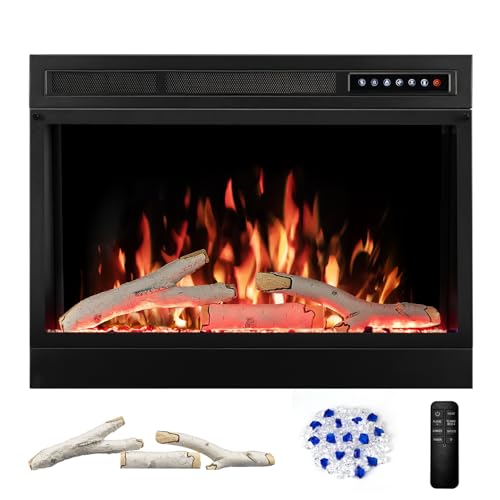 Image of R.W.FLAME 28 inch Electric Fireplace Insert, Adjustable 5 Flame Colors, 12 Log Colors, 4 Flame Speeds and Brightness, Remote Control, Timer, Adjustable Temperature from 50F to 99F, 750W /1500W(28''X27'')