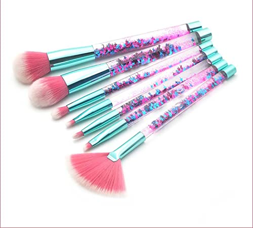 Glitter Makeup Brushes Set for Girls , Sparkle 7pc Foundation Brush with Lip Eye shadow Eyebrow Blush Powder Fan Eye Blender Brush in Set