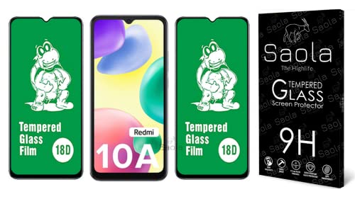 Image of Saola 18D Tempered Glass With Inbuilt AirBag Borders For Redmi 10A (Pack Of 2) with Free Installation Kit. Full screen Coverage - 6.53 inch