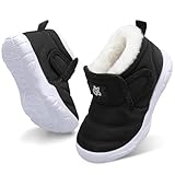 JIASUQI Baby Boys Girls Booties Kid Warm Fuzzy Snow Boots Toddler Outdoor Cozy Winter Shoes with Faux Fur Lined(Black 23,2.5Years-3Years)