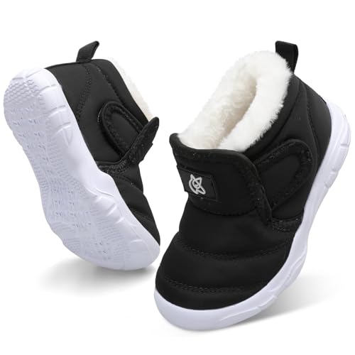 JIASUQI Baby Boys Girls Booties Kid Warm Fuzzy Snow Boots Toddler Outdoor Cozy Winter Shoes with Faux Fur Lined(Black 20,12Months-18Months)