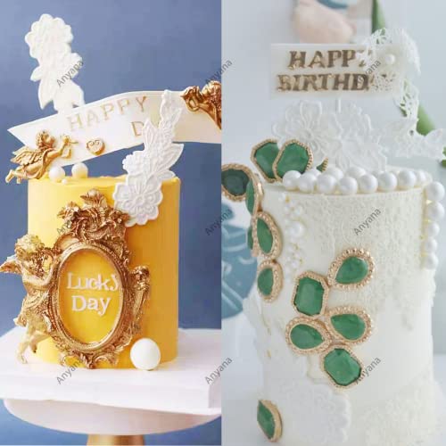 Anyana 2Pcs Vintage Flower Vine Sugar Lace Silicone Fondant Impression Mould Cake Decorating Tools Sugarcraft Icing Chocolate Medallion Mold Border Stencil Edge Wedding Birthday Relief Wilton Flourish #TOP1