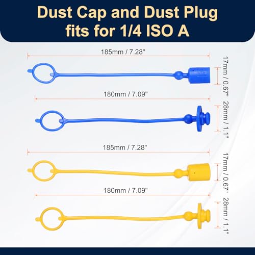 Image of HARFINGTON 2Sets 1 /4 Hydraulic Hose Dust Cap and Plug Kit, ISO-A Male Dust Cap & Female Plug Cover Quick Disconnects Air Coupler Cover Port Plug Fittings with Retention Ring, Blue /Yellow