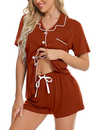 Image of SWOMOG Womens Button Down Pajamas Set Short Sleeve Sleepwear Bride Soft Pj Lounge Sets XS-3XL