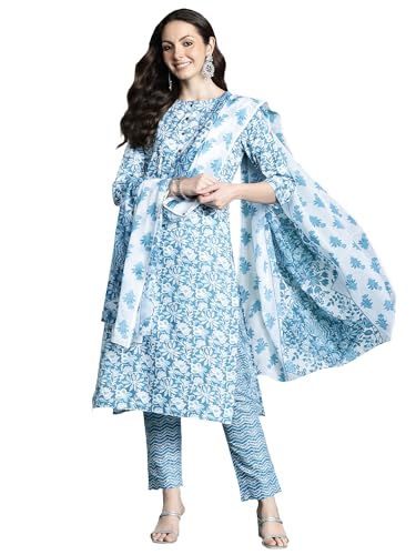 Image of INDO ERA Women Pure Cotton Kurta Set with Dupatta | Festive Suit Set, 11047