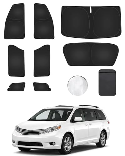 8PCS Window Shades for Toyota Sienna 2013-2018 Accessories – Full Coverage Sun Shade for Side Windows, Rear Triangular & Windshield – UV Protection & Privacy for Camping, Napping, Relaxing