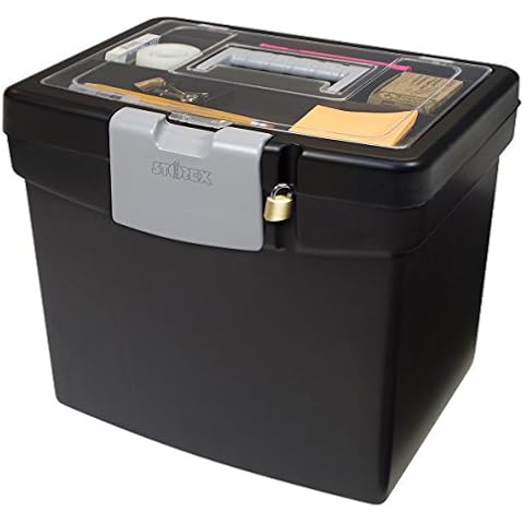 Storex 61504B02C Portable File Box with XL Lid, 11 x 13-1/2 x 11 Inches, Black Cover