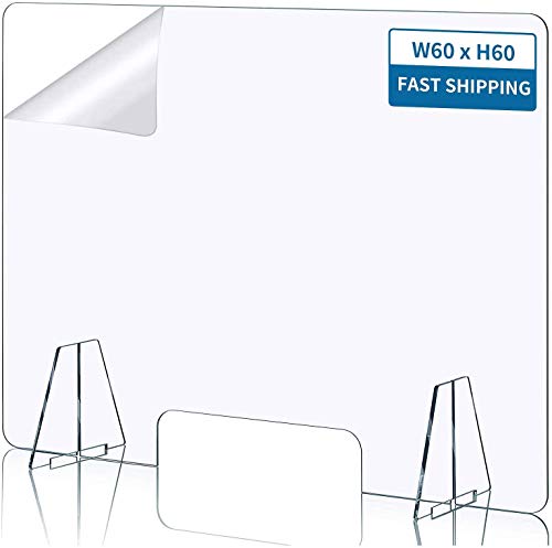 Pantalla Protección Mostrador,4MM Mampara Protectora de Metacrilato Transparente con Ventanillas y Bases para Mostrador y Mesapara Colegios Supermercados Farmacias Tiendas