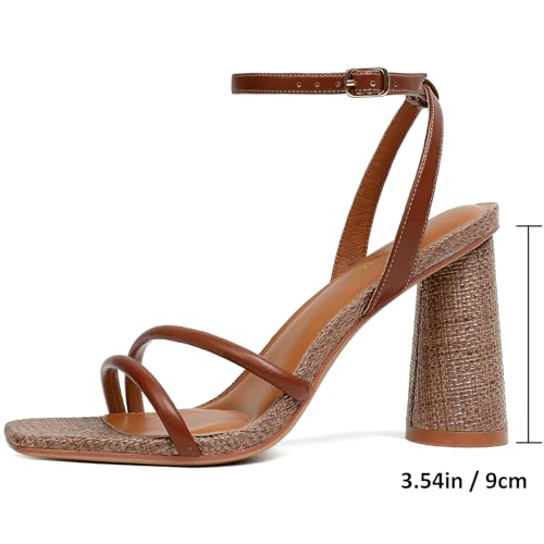 Image of RIBONGZ Block Heels Prom Heeled Sandals for Women Chunky Square Open Toe Strappy High Heels Ankle Strap Wedding Bridal Shoes High Heel Sandals for Party Dress