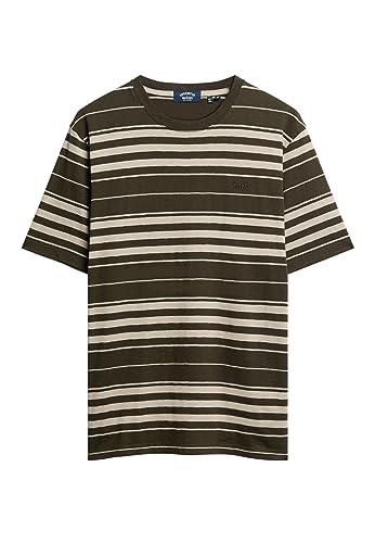 Superdry Herren Lässig geschnittenes T-Shirt mit Streifen Olivgrün Gestreift XXL