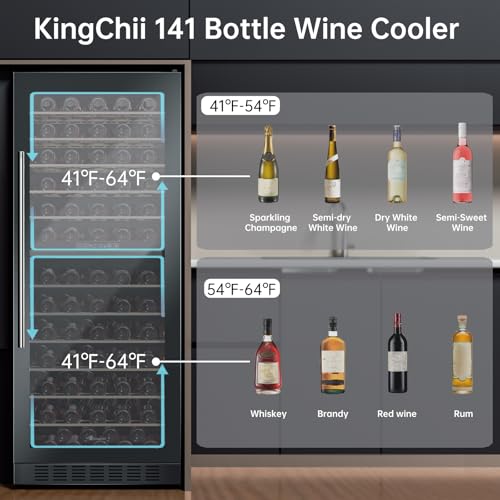Image of KingChii 141 Bottle Wine Cooler Refrigerator Dual Zone Wine Fridge with Professional Compressor - Stainless Steel & Tempered Glass, Freestanding for Home, Office, Kitchen